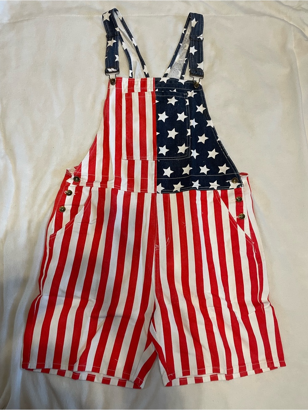 Kids Patriotic Flag Stripe Overalls - Red, White & Blue